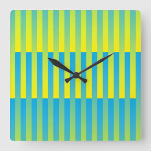 Reloj Cuadrado Patrón de rayas azul amarillo verde