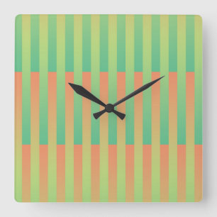 Reloj Cuadrado Patrón de rayas verde naranja