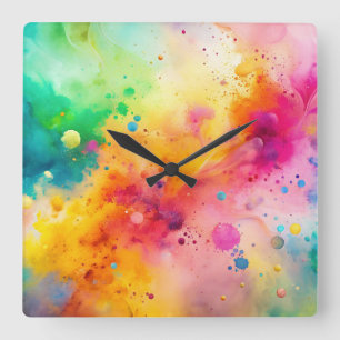 Reloj Cuadrado Patrón de salpicaduras de acuarela abstracta vibra