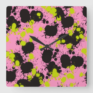 Reloj Cuadrado Patrón de sangrado de pintura abstracta