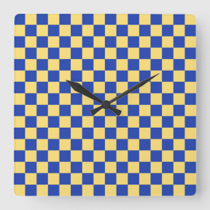 Reloj Cuadrado Patrón de tablero a cuadros amarillo mantequilla y
