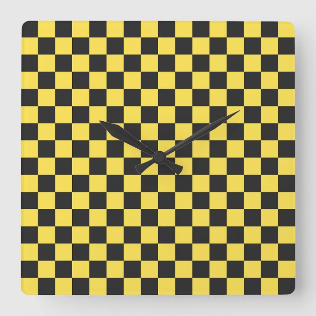 Reloj Cuadrado Patrón de tablero de ajedrez amarillo y negro (Anverso)