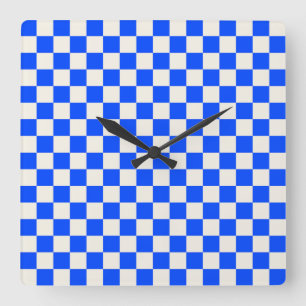 Reloj Cuadrado Patrón de tablero de ajedrez de cobalto y crema