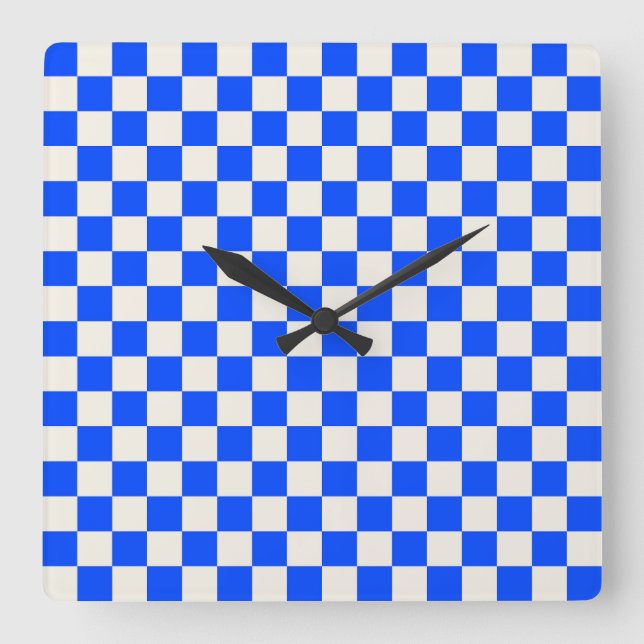 Reloj Cuadrado Patrón de tablero de ajedrez de cobalto y crema (Anverso)