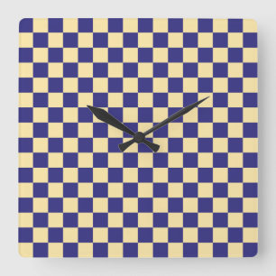 Reloj Cuadrado Patrón de tablero de ajedrez de índigo y mantequil