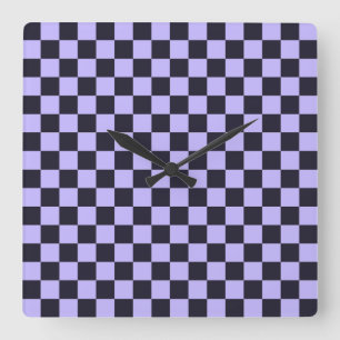 Reloj Cuadrado patrón de tablero de ajedrez de lila francés