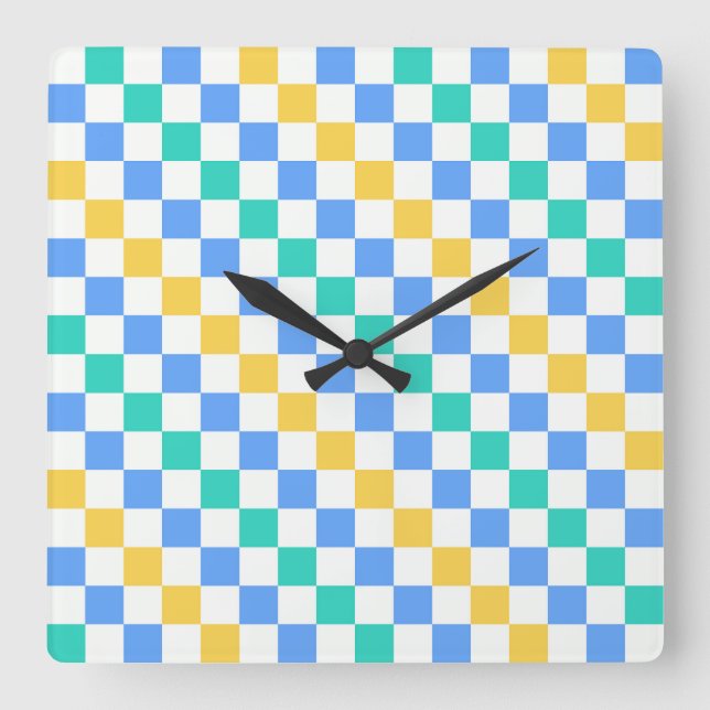 Reloj Cuadrado patrón de tablero de ajedrez diagonal de día de pl (Anverso)