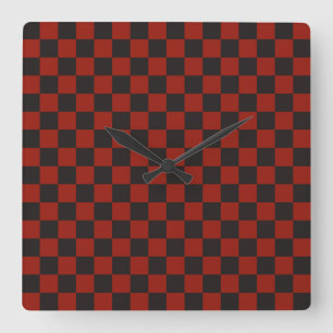 Reloj Cuadrado Patrón de tablero de ajedrez negro y rojo intenso