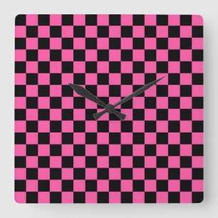 Reloj Cuadrado Patrón de tablero de ajedrez negro y rosa