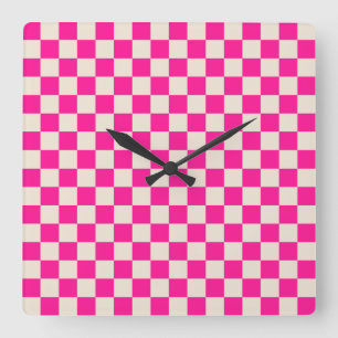 Reloj Cuadrado Patrón de tablero de ajedrez rosa caliente y bronc