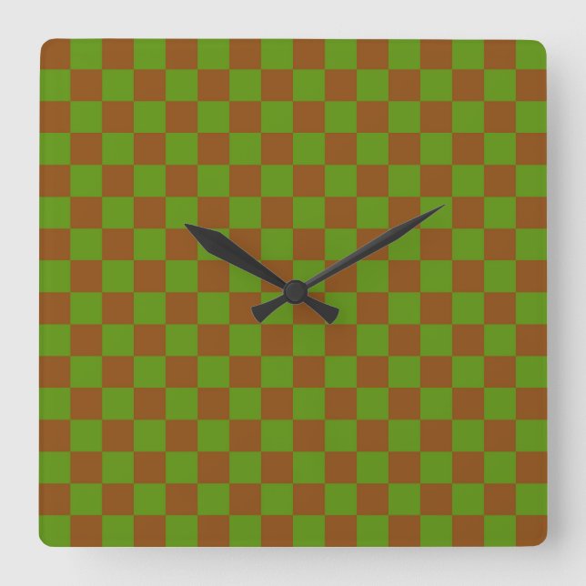 Reloj Cuadrado Patrón de tablero de cuadros de manzana carameliza (Anverso)