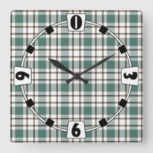 Reloj Cuadrado patrón de tartán de luz verde a cuadros