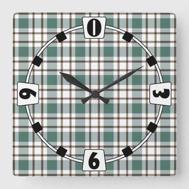 Reloj Cuadrado patrón de tartán de luz verde a cuadros (Anverso)