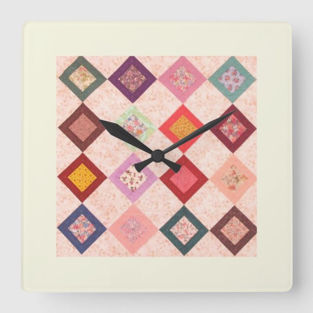 Reloj Cuadrado Patrón de Telas Coloridas (Anverso)