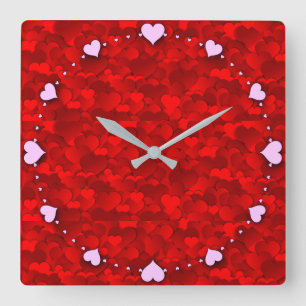 Reloj Cuadrado Patrón de textura de corazones de amor rojo románt