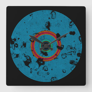 Reloj Cuadrado Patrón de textura de disco de vinilo azul multicol