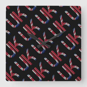 Reloj Cuadrado Patrón de tipografía de la bandera británica de la