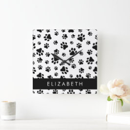 Reloj Cuadrado Patrón de traza, garras de perro, negro y blanco,