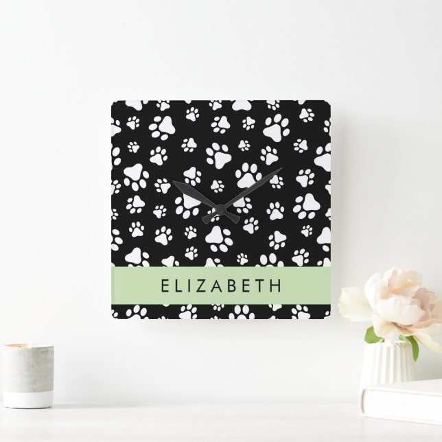 Reloj Cuadrado Patrón de traza, garras de perro, negro y blanco,  (Hogar)