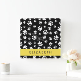 Reloj Cuadrado Patrón de traza, garras de perro, negro y blanco, 