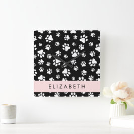 Reloj Cuadrado Patrón de traza, garras de perro, negro y blanco,