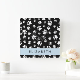 Reloj Cuadrado Patrón de traza, garras de perro, negro y blanco, 