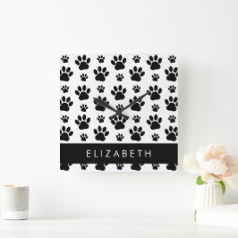 Reloj Cuadrado Patrón de traza, garras de perro, negro y blanco,