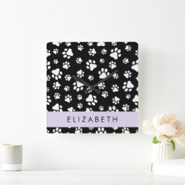 Reloj Cuadrado Patrón de traza, garras de perro, negro y blanco, 