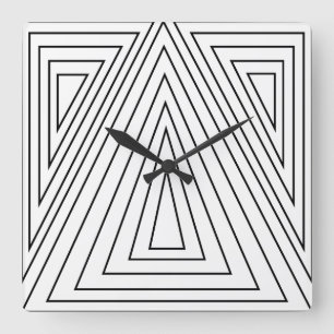 Reloj Cuadrado Patrón de triángulo concéntrico en blanco y negro
