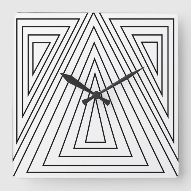 Reloj Cuadrado Patrón de triángulo concéntrico en blanco y negro (Anverso)