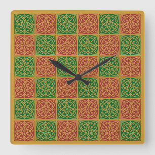 Reloj Cuadrado Patrón de vacaciones Red Green Fleur de Lis