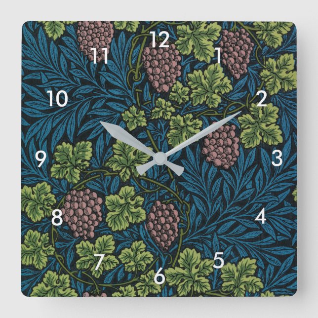 Reloj Cuadrado Patrón de vagina, William Morris (Anverso)