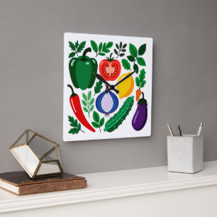 Reloj Cuadrado patrón de vegetales