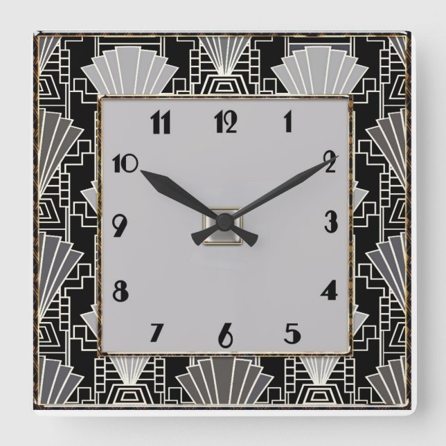 Reloj Cuadrado Patrón de ventilador Art Deco - Gris y negro (Anverso)