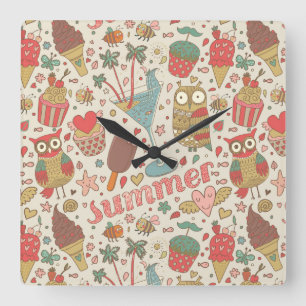 Reloj Cuadrado Patrón De Verano Con Helado