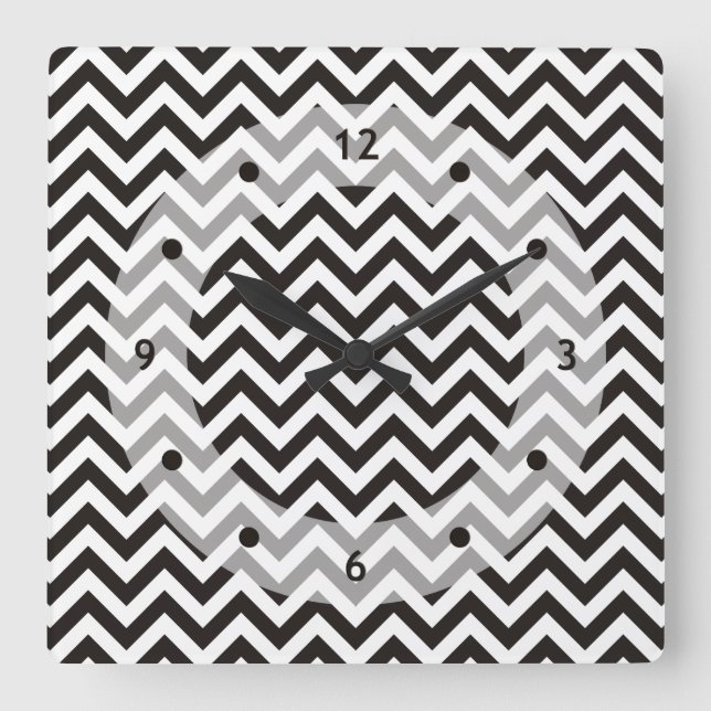 Reloj Cuadrado Patrón de ZIGZAG - negro + tus antecedentes e idea (Anverso)
