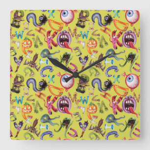 Reloj Cuadrado Patrón del niño del alfabeto del monstruo