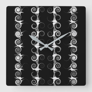 Reloj Cuadrado Patrón en negro y blanco de espirales y remolinos