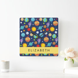 Reloj Cuadrado Patrón espacial, planetas, estrellas, cosmos, tu n