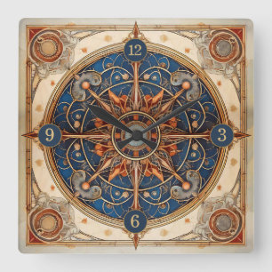 Reloj Cuadrado Patrón Estrella de tarot de Steampunk#2 ID1081