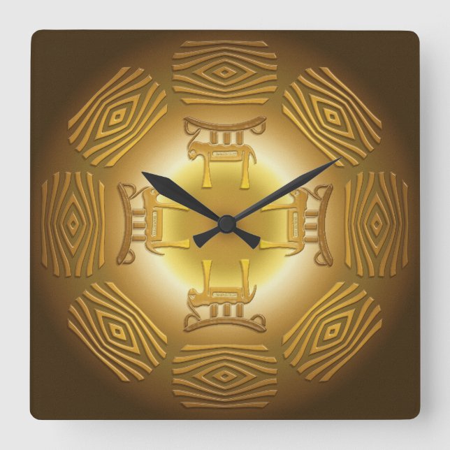 Reloj Cuadrado Patrón étnico tribal africano (Anverso)