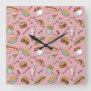 Reloj Cuadrado Patrón Fabuloso de Favoritos de Foodie