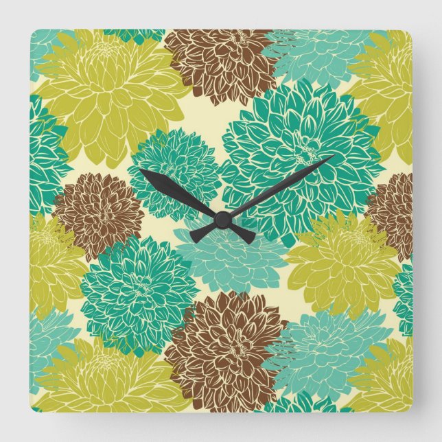 Reloj Cuadrado Patrón floral (Anverso)