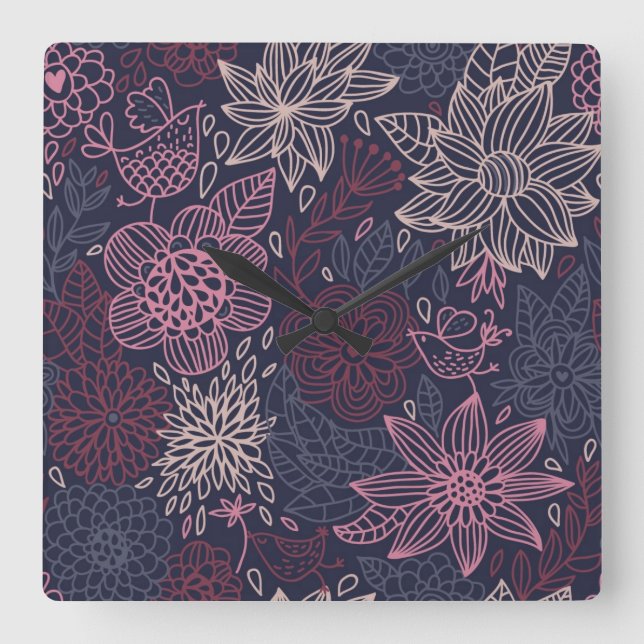 Reloj Cuadrado Patrón floral 4 (Anverso)