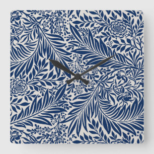 Reloj Cuadrado patrón floral azul con diversas hojas y flores
