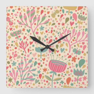 Reloj Cuadrado Patrón floral brillante