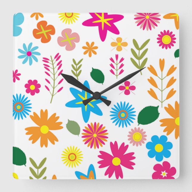 RELOJ CUADRADO PATRÓN FLORAL COLORIDO (Anverso)