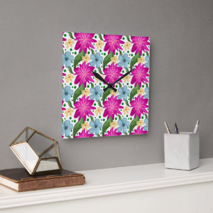 Reloj Cuadrado Patrón floral continuo Repetición de flores en a