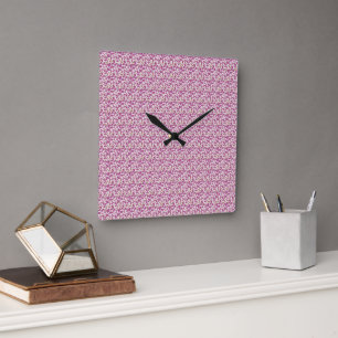 Reloj Cuadrado Patrón floral de viña botánica rosa Diseño de la n