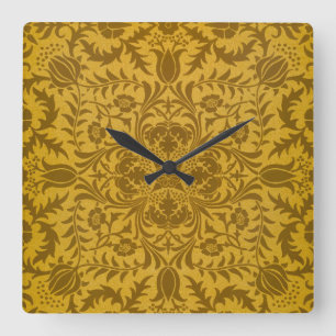 Reloj Cuadrado Patrón floral dorado ornamentado con simetría